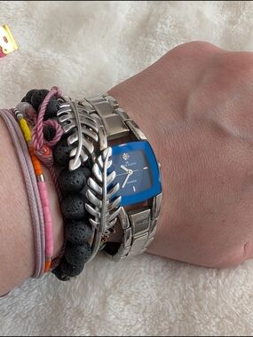 Anne Klein Blue Dial Diamond Accent Watch | Silver Tone Bracelet | Quartz Womens